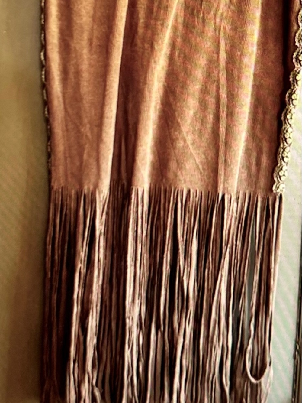POL Midi Length Skirt Olive Green Fringed Skirt Small Acid Wash